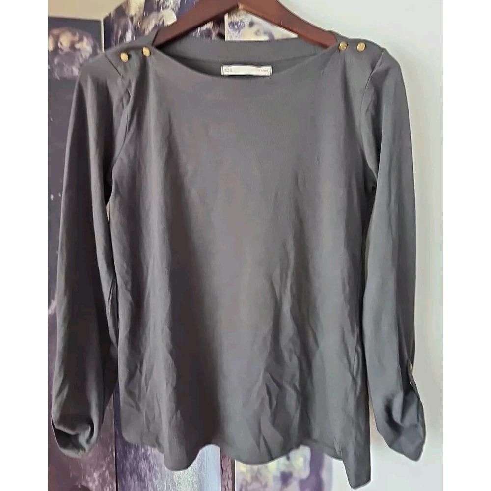 SFERA Women's Gray Boatneck Roll Tab Sleeve Top Size EUR S